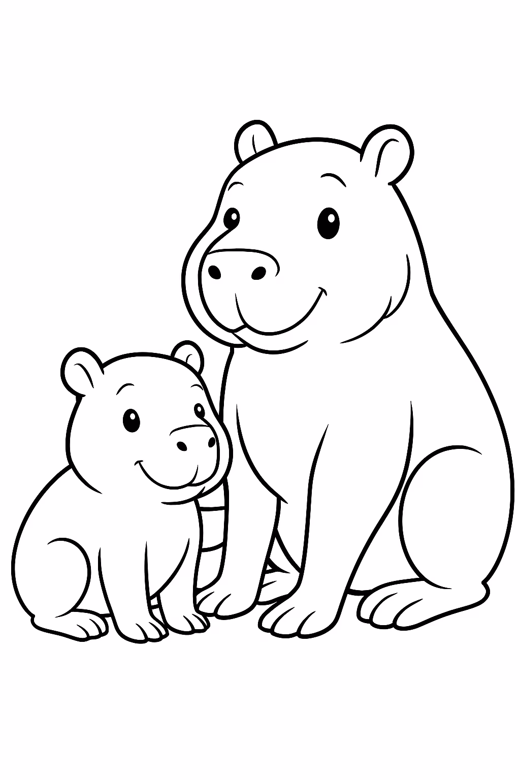 Uma capivara com sua vovo capivara para colorir — desenho para imprimir