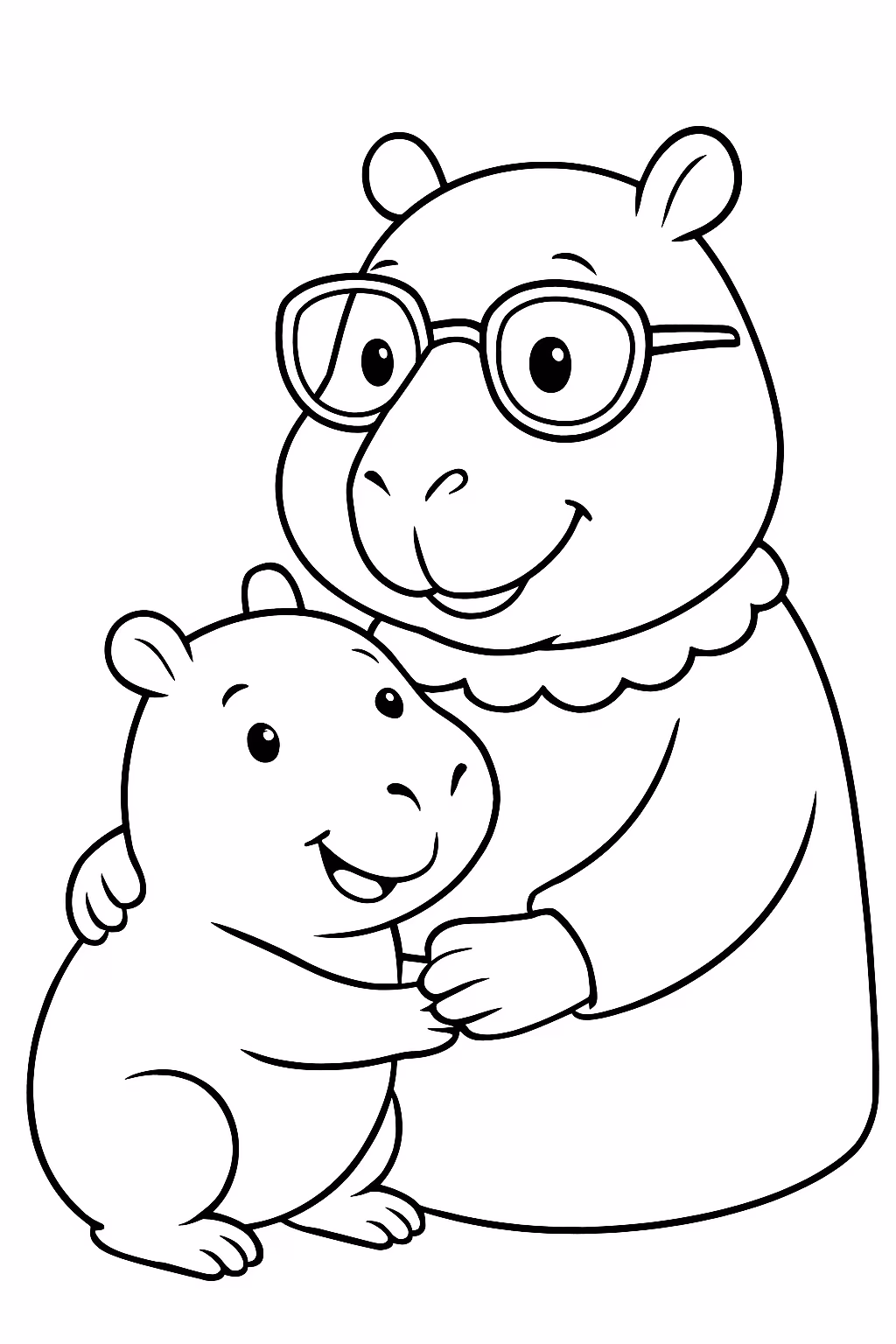 Uma capivara com sua vovo capivara com oculos para colorir — desenho para imprimir
