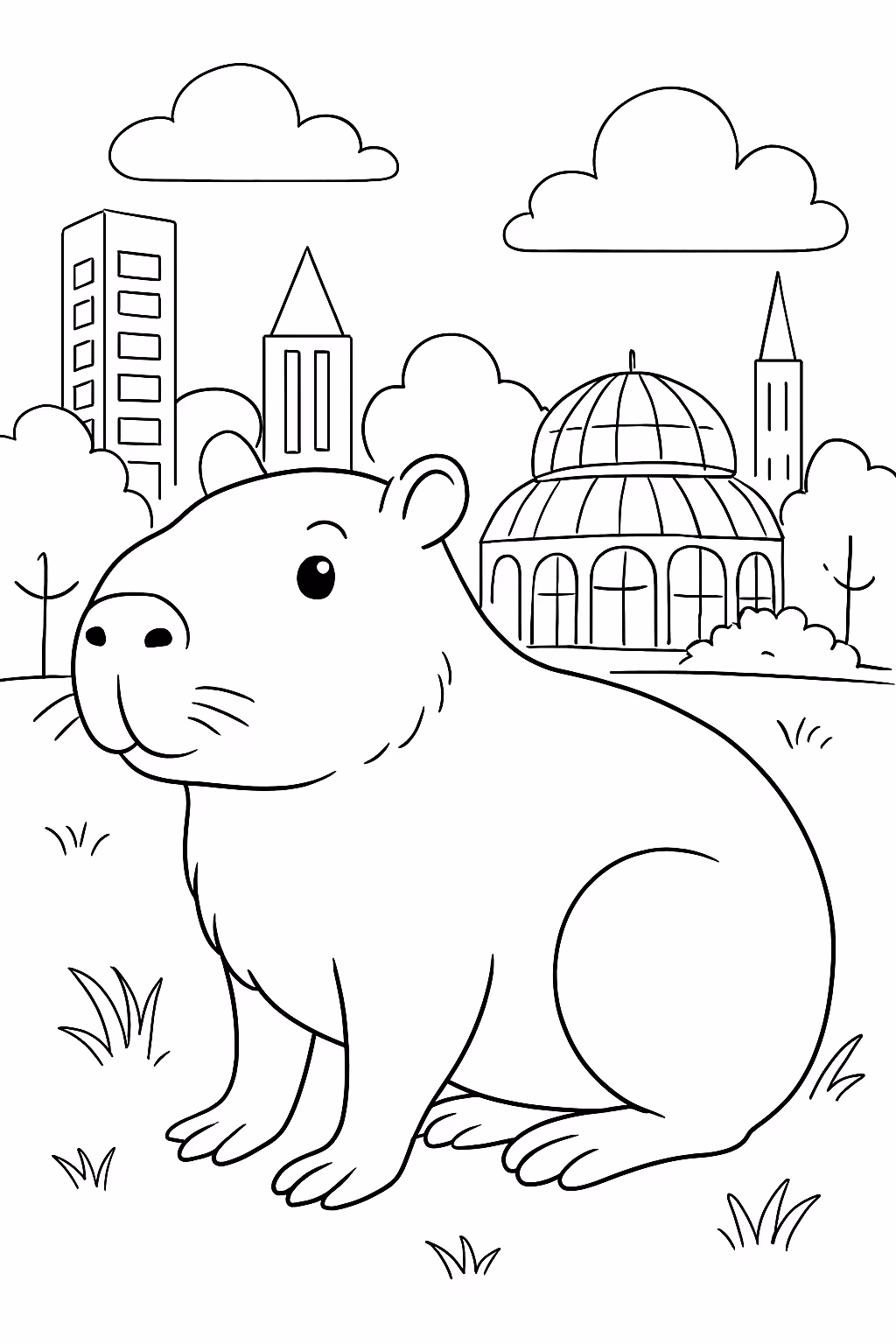 Uma capivara em curitiba para colorir — desenho para imprimir