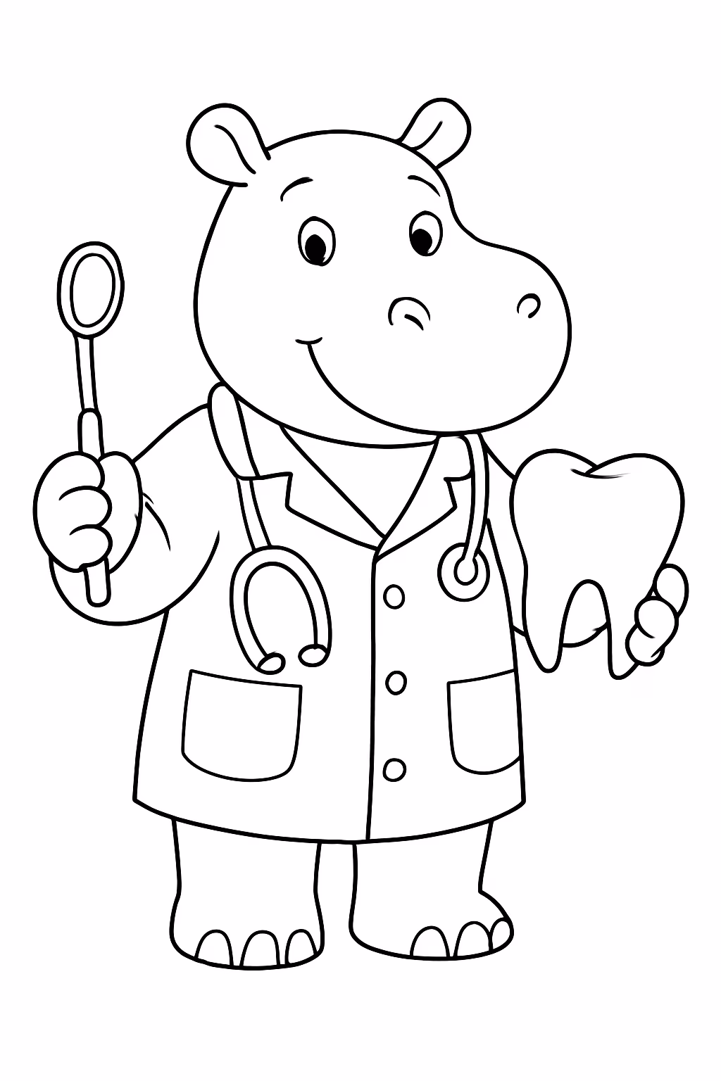 Uma capivara femea vestida de dentista para colorir — desenho para imprimir