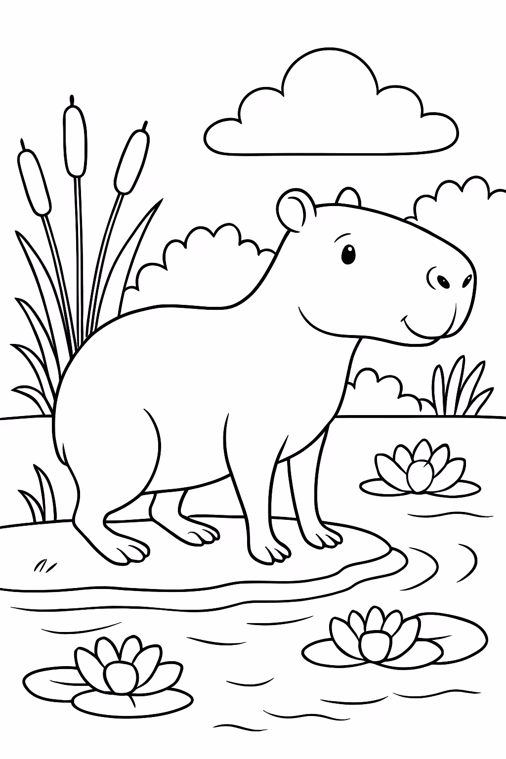 Uma capivara magra na lagoa para colorir — desenho para imprimir