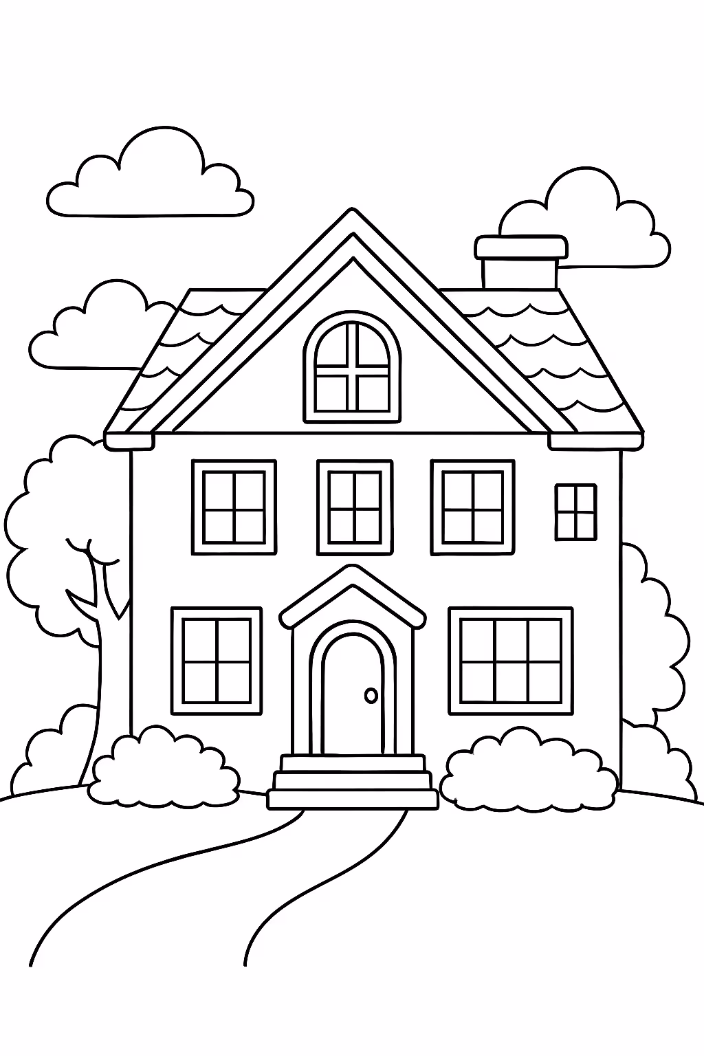 Uma casa muito bonita e grande para colorir — desenho para imprimir