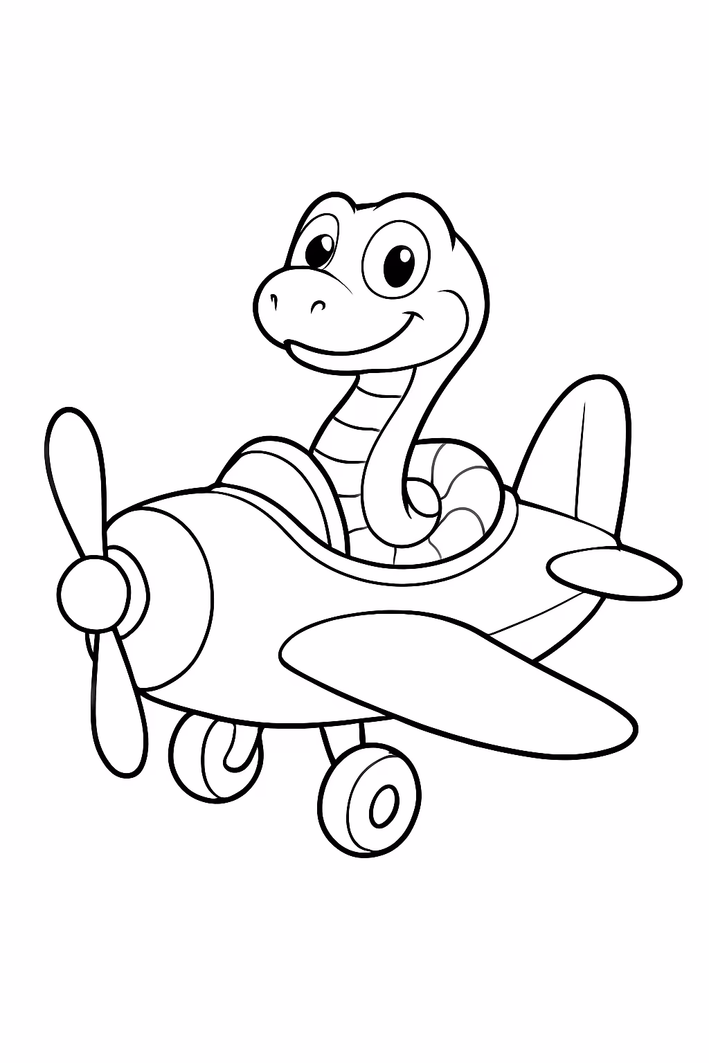 Uma cobra pilotando um aviao para colorir — desenho para imprimir