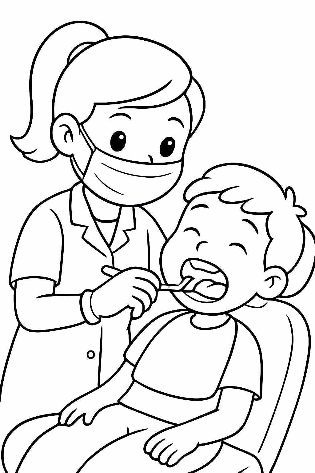 Uma dentista fazendo extracao de dente para colorir — desenho para imprimir