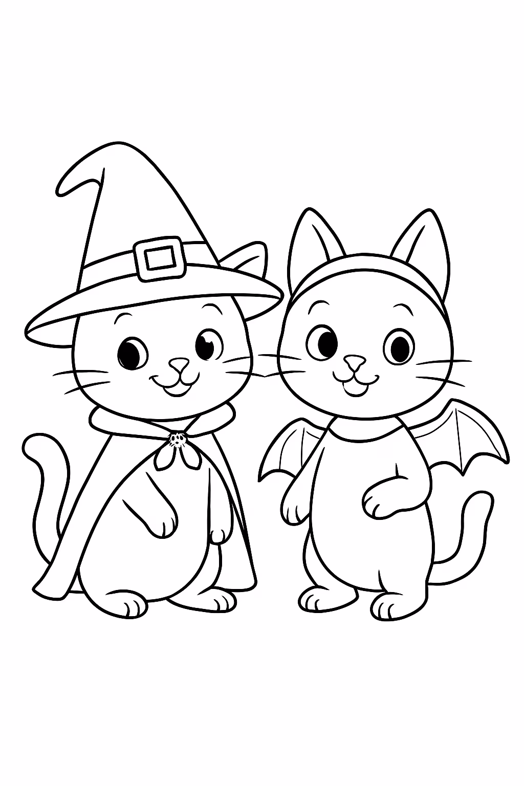 Uma dupla de gatinhos fantasiados para colorir — desenho para imprimir