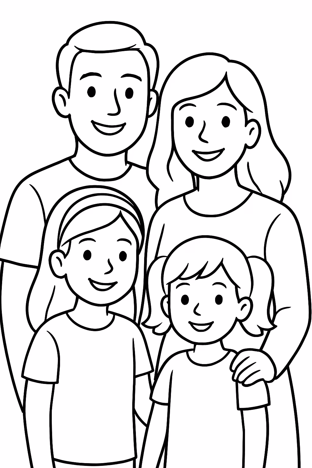 Uma familia com duas filhas para colorir — desenho para imprimir