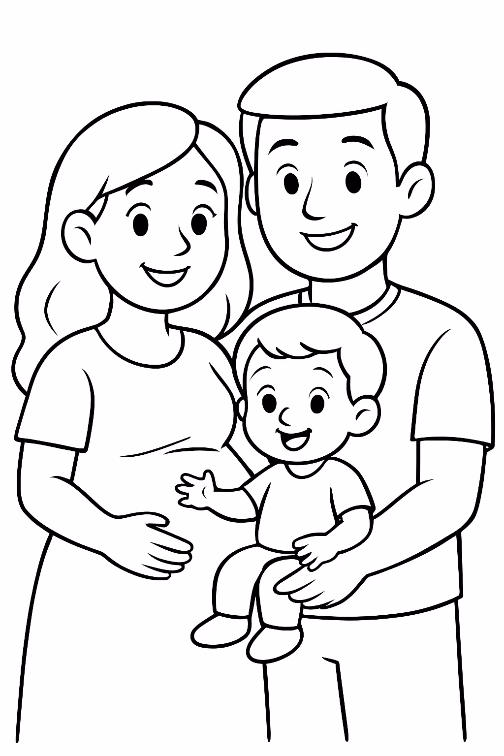 Uma familia com uma mae gravida um pai e um para colorir — desenho para imprimir