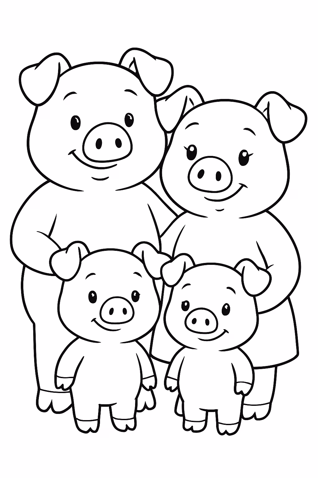 Uma familia de porcos para colorir — desenho para imprimir