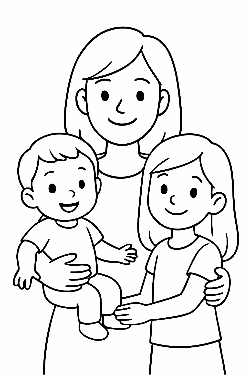 Uma familia de uma mulher de cabelo medio liso um para colorir — desenho para imprimir
