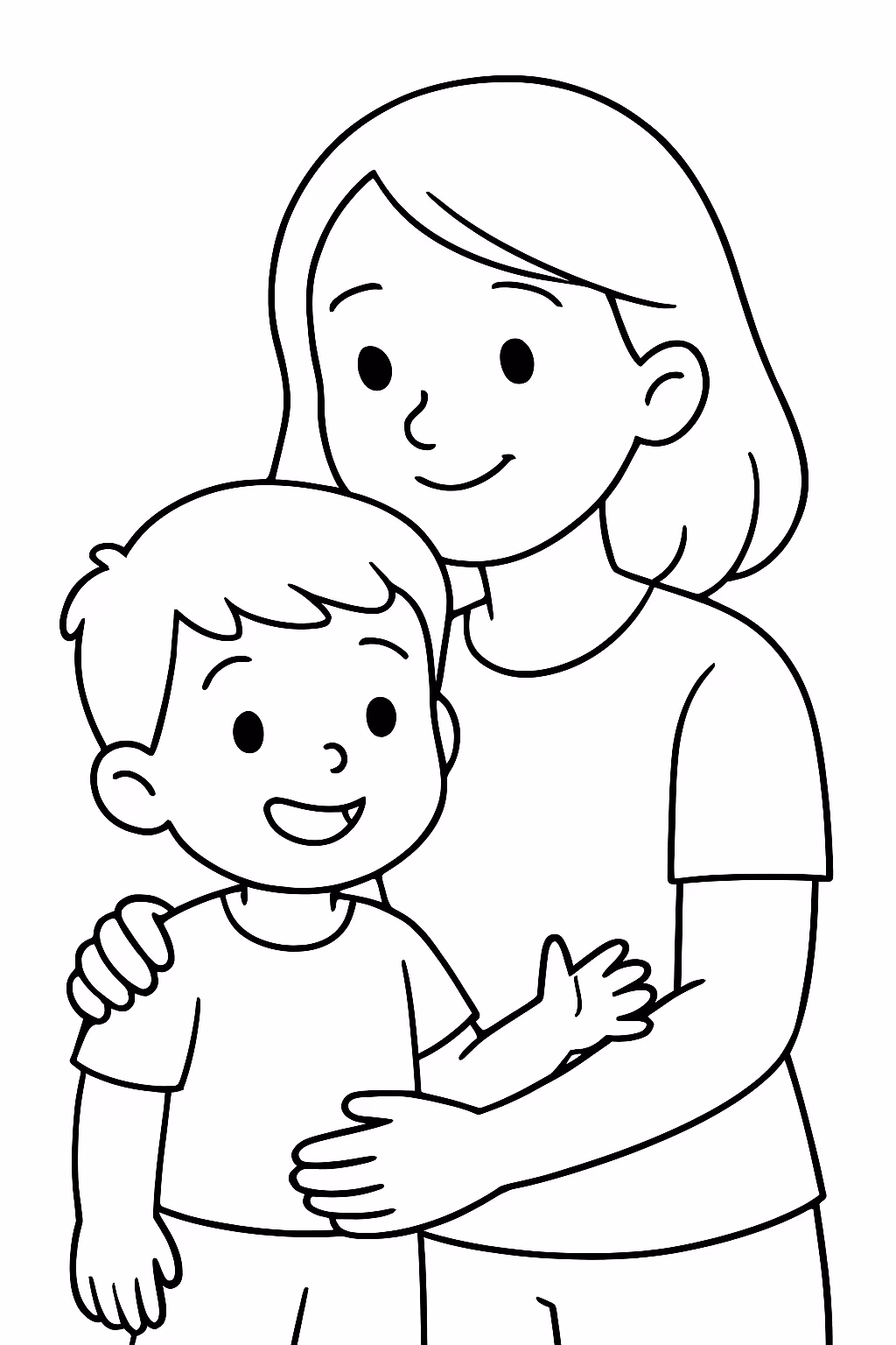 Uma familia de uma mulher de cabelo medio liso um para colorir — desenho para imprimir
