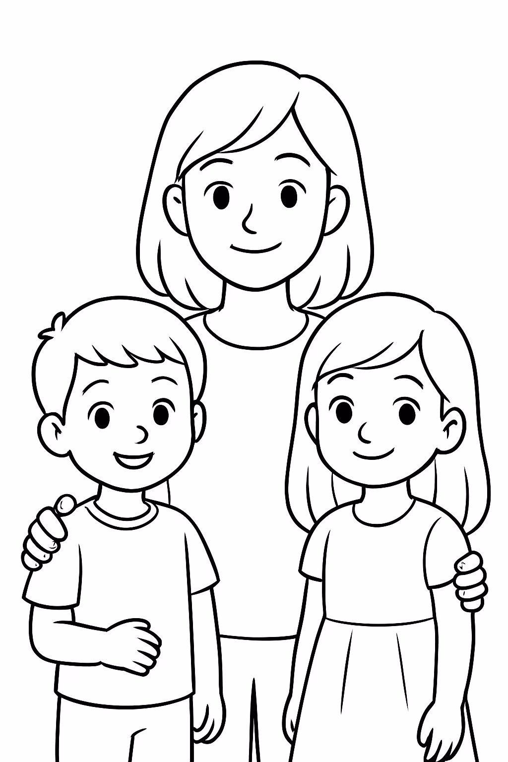 Uma familia de uma mulher de cabelo medio liso um para colorir — desenho para imprimir