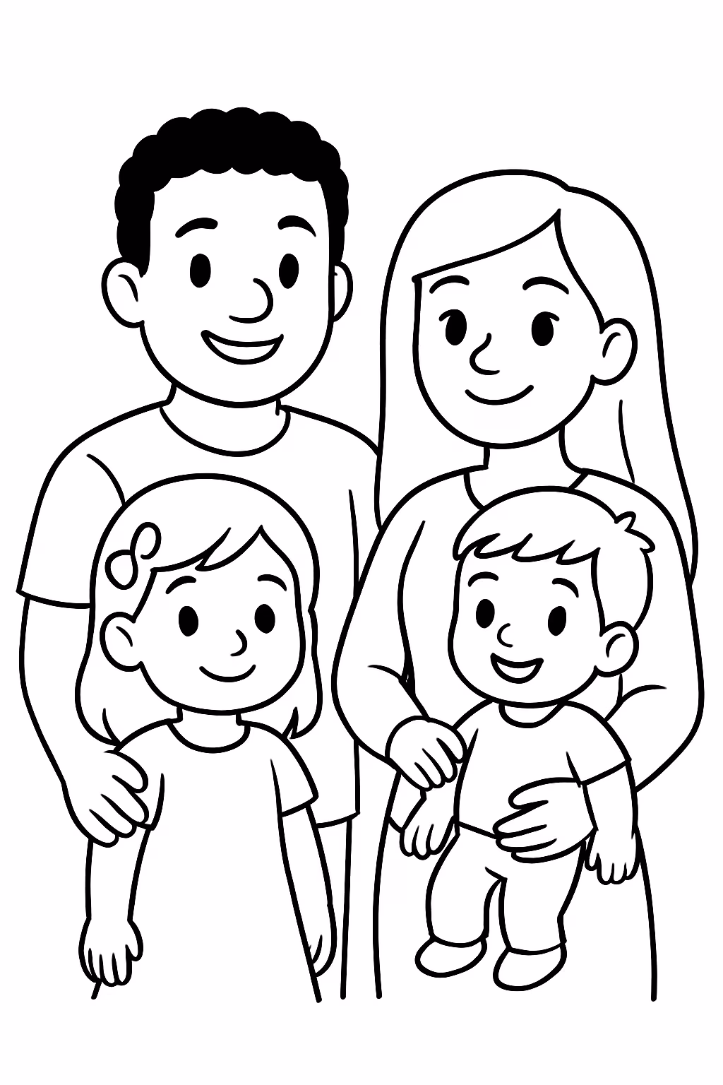 Uma familia filha anos filho anos pai cabelo crespo e para colorir — desenho para imprimir