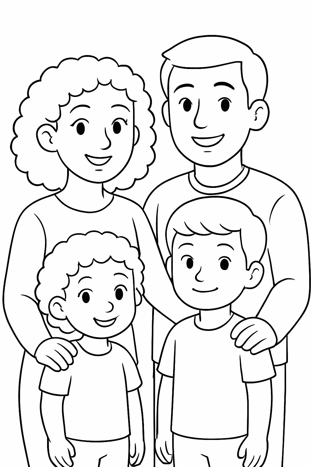 Uma familia onde a mae tem cabelo enrolado o pai para colorir — desenho para imprimir