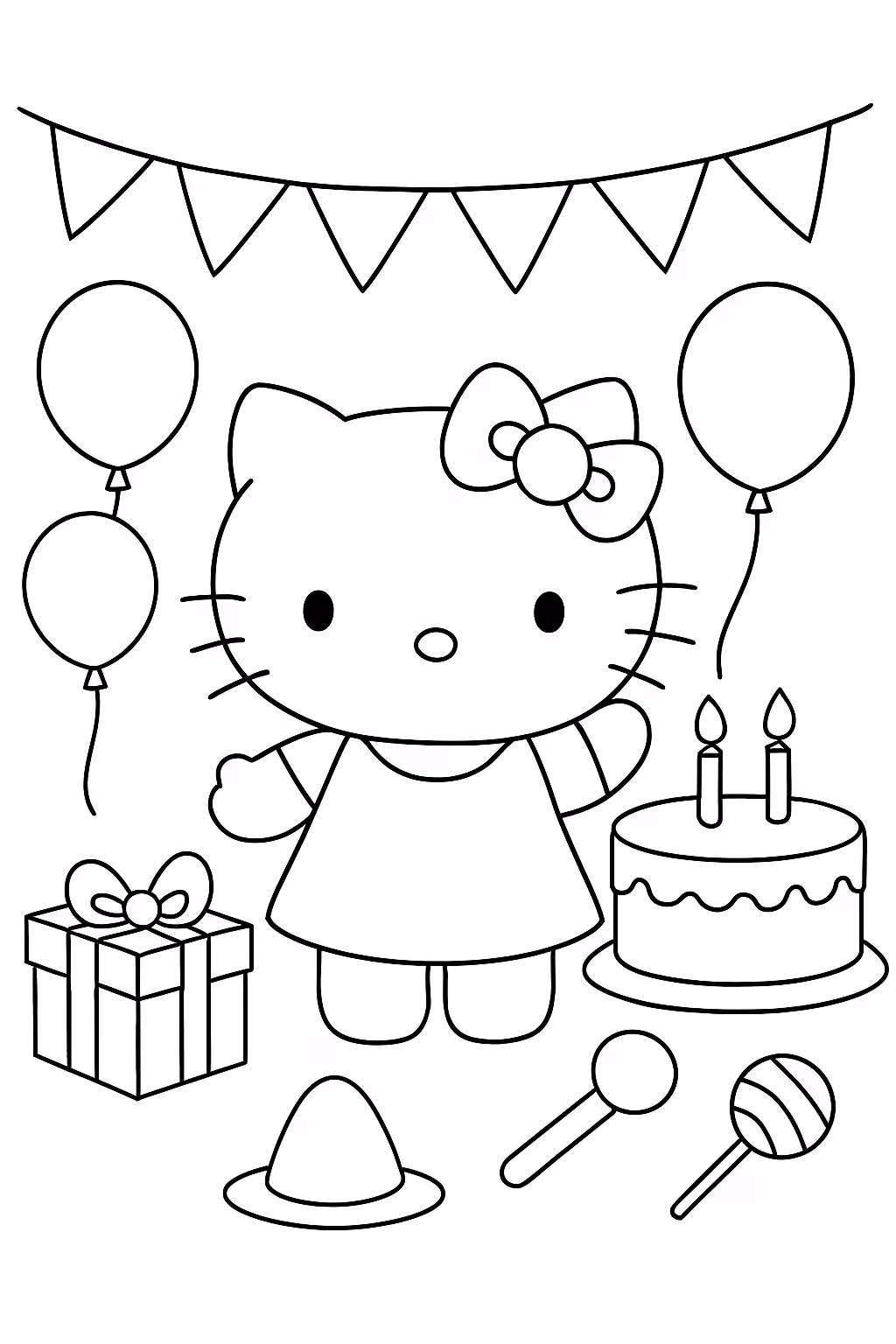 Uma festa da helo kitty para colorir — desenho para imprimir