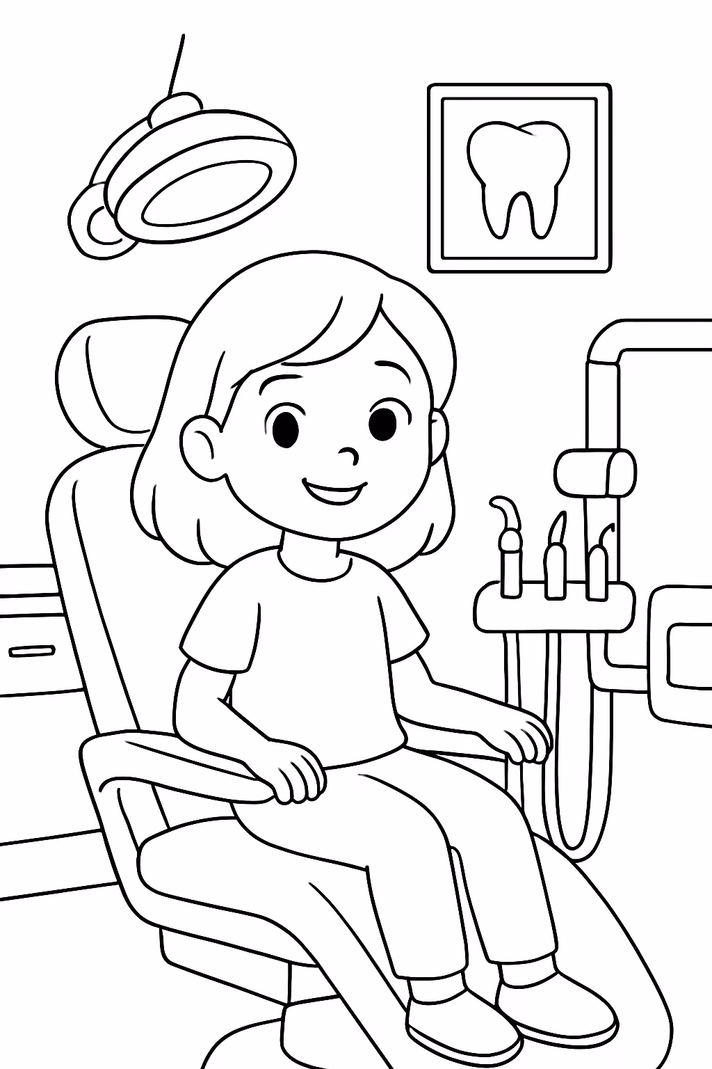 Uma garota em seu consultorio odontologico para colorir — desenho para imprimir