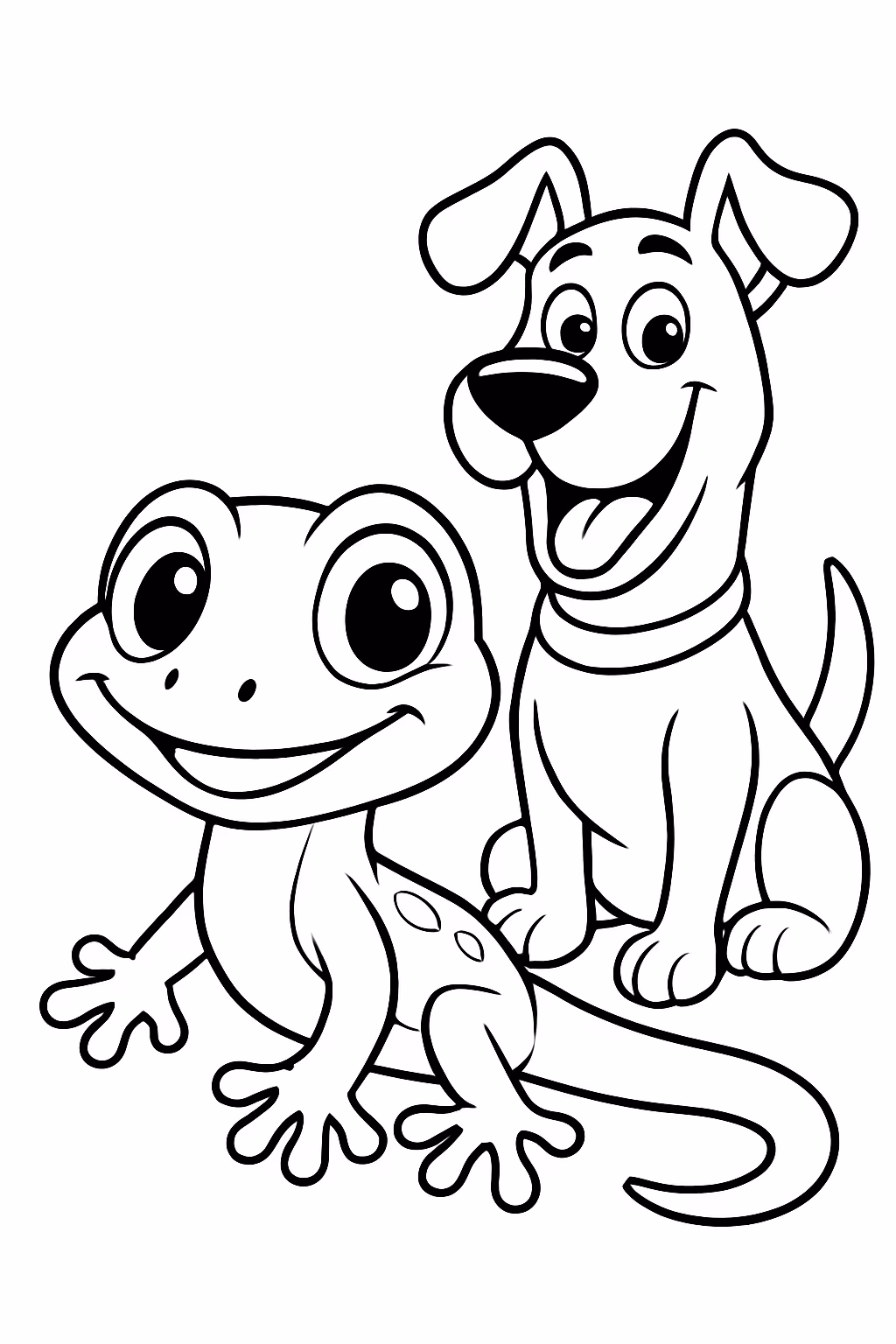 Uma lagartixa fofa com grandes olhos sorrindo enquanto tem o para colorir — desenho para imprimir