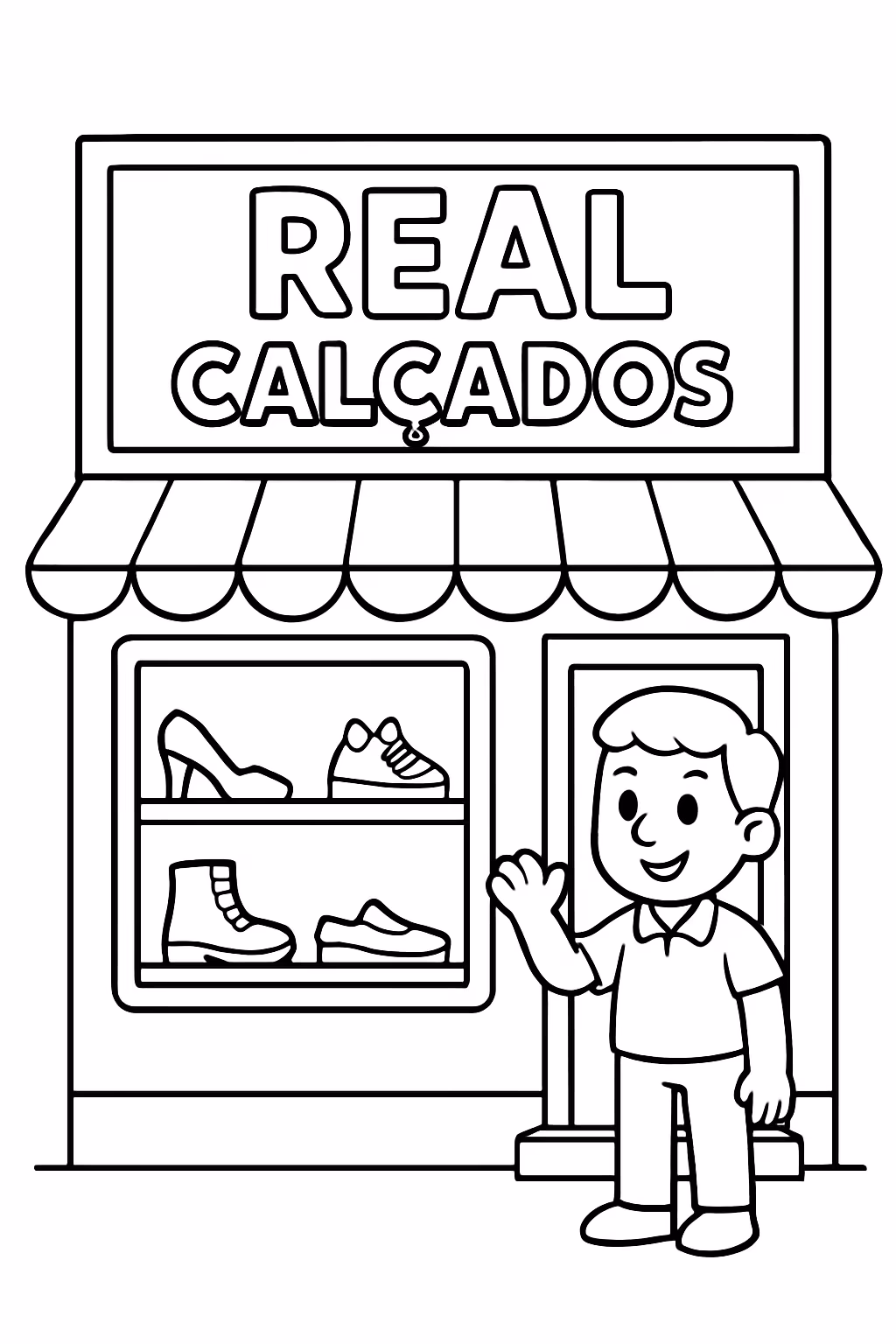 Uma loja com o nome real calcados para colorir — desenho para imprimir