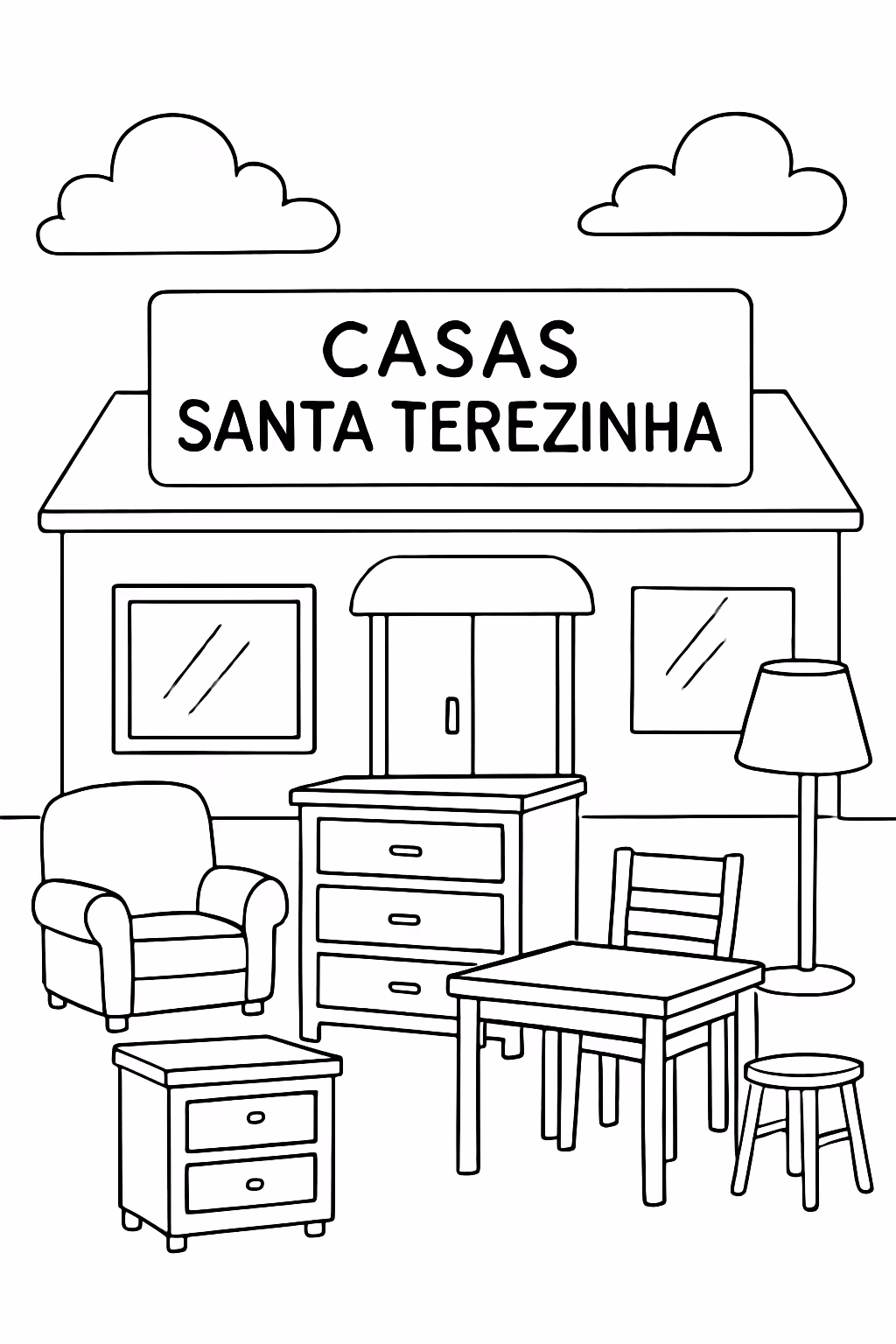 Uma loja de moveis escrita casas santa terezinha para colorir — desenho para imprimir