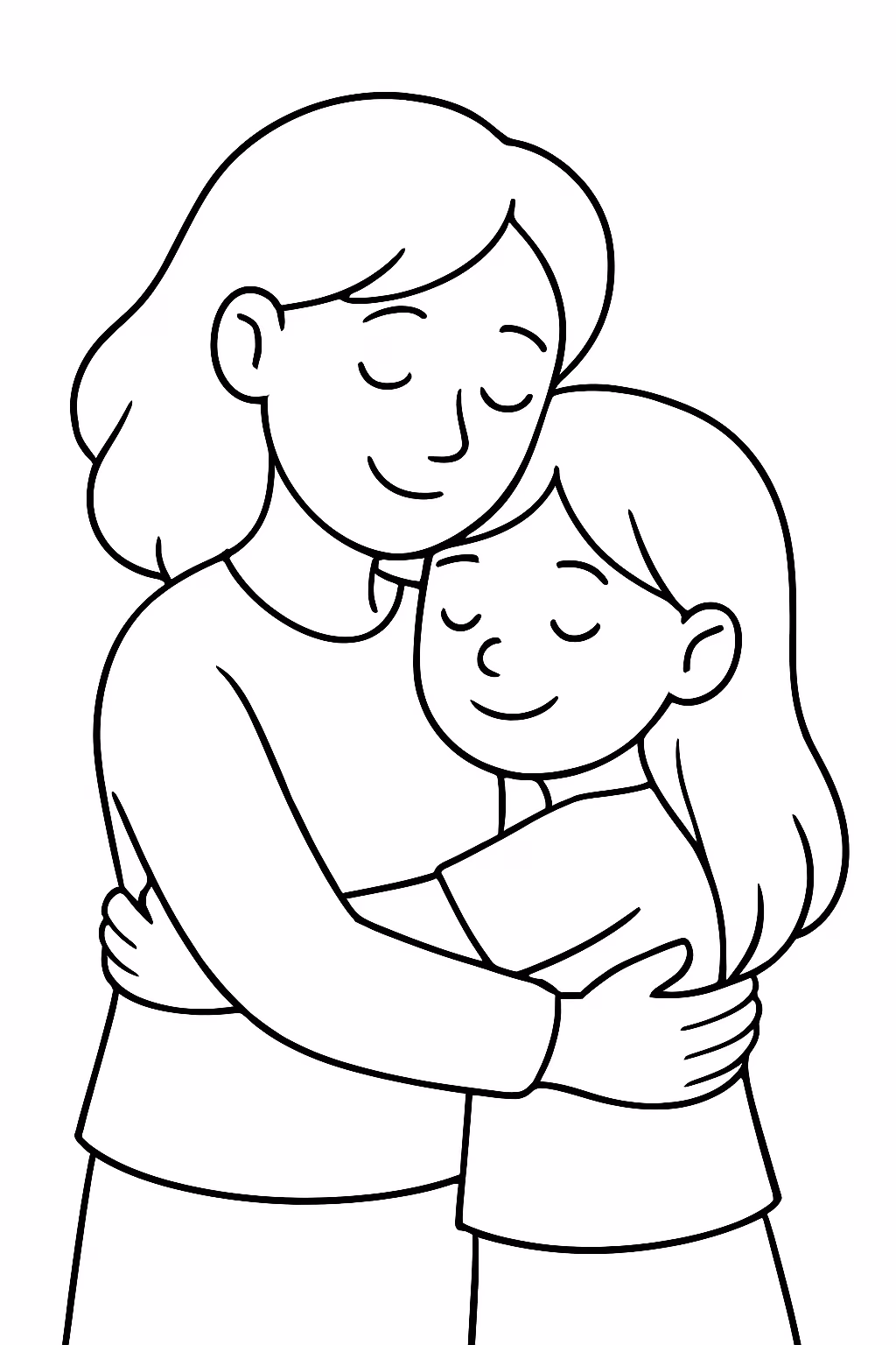 Uma mae com a sua filha se abracando mais de para colorir — desenho para imprimir
