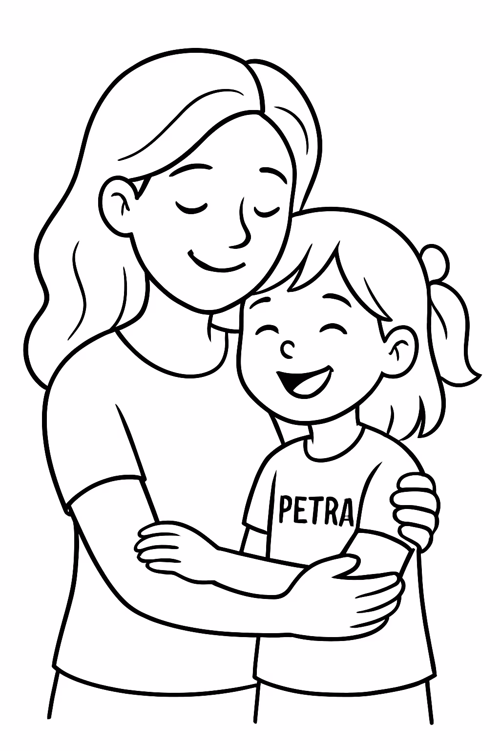 Uma mae e uma menina chamada de pyetra para colorir — desenho para imprimir
