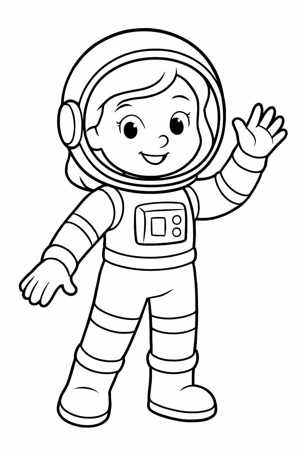 Uma menina astronauta para colorir — desenho para imprimir