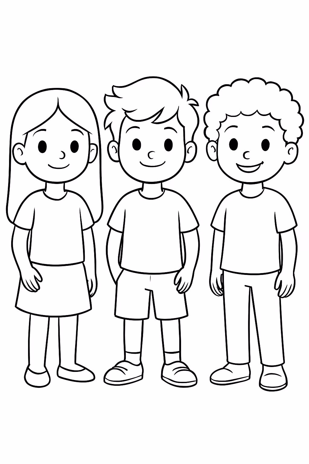 Uma menina cabelo liso um menino cabelo surfista e um para colorir — desenho para imprimir
