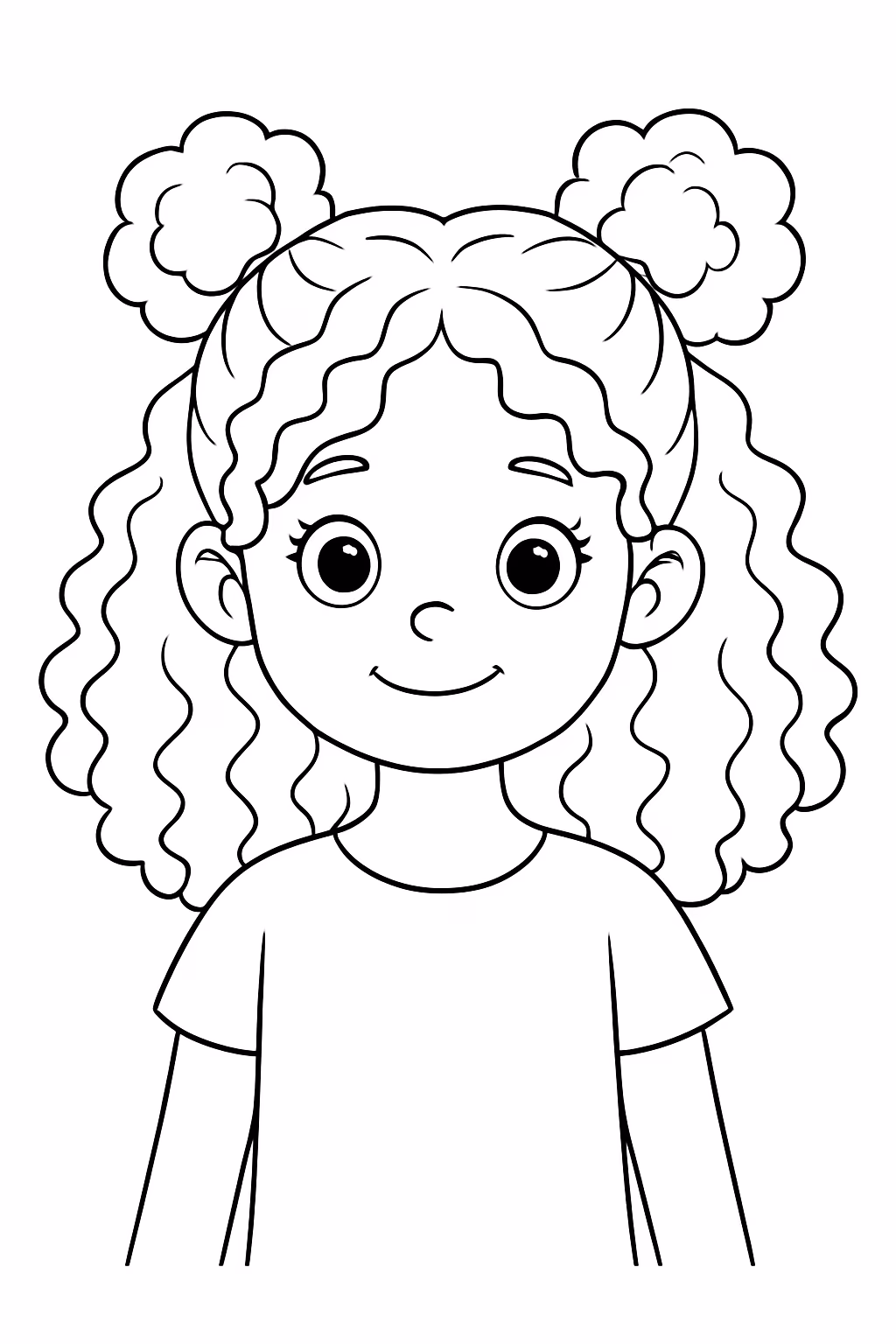 Uma menina com dois coques no topo da cabeca e para colorir — desenho para imprimir