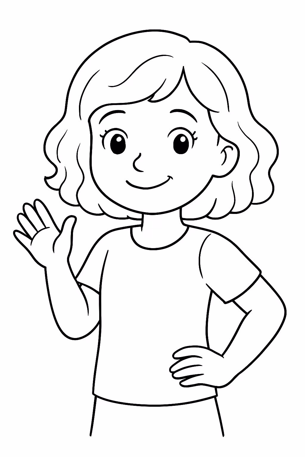Uma menina de cabelo andulado curto para colorir — desenho para imprimir