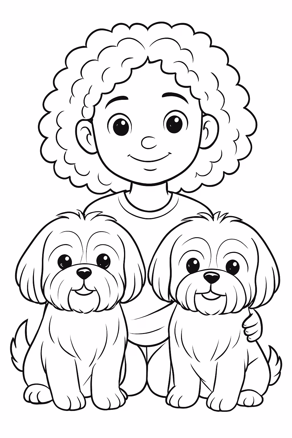 Uma menina de cabelo cacheado na altura dos ombros com para colorir — desenho para imprimir