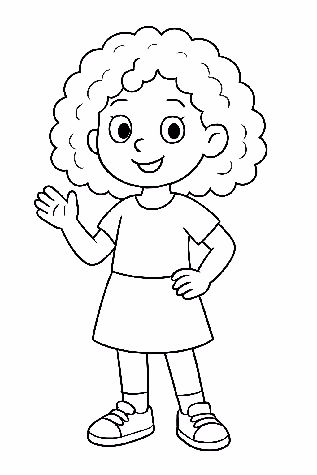 Uma menina de cabelo chacheado para colorir — desenho para imprimir