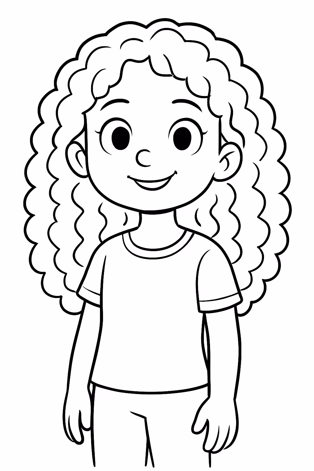 Uma menina de cabelo chacheado longo para colorir — desenho para imprimir