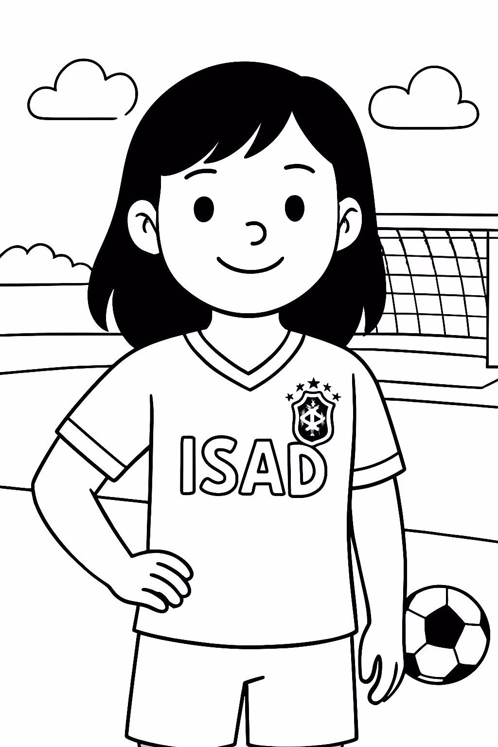 Uma menina de cabelo preto com a camisa do brasil para colorir — desenho para imprimir