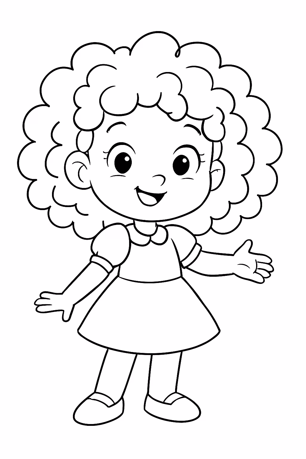 Uma menina de cabelos cacheados fofinha para colorir — desenho para imprimir