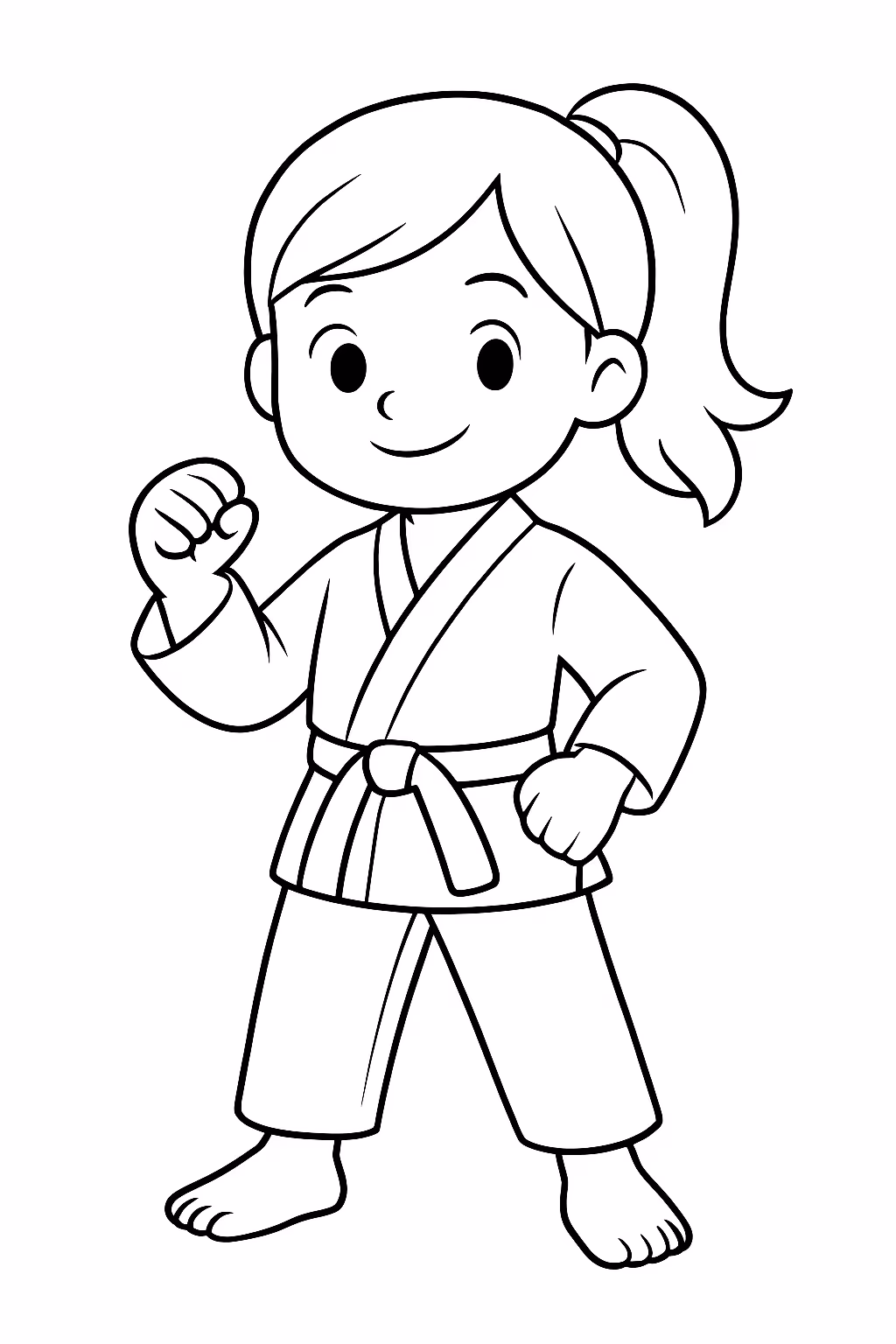 Uma menina de kumono de jiu jitsu para colorir — desenho para imprimir