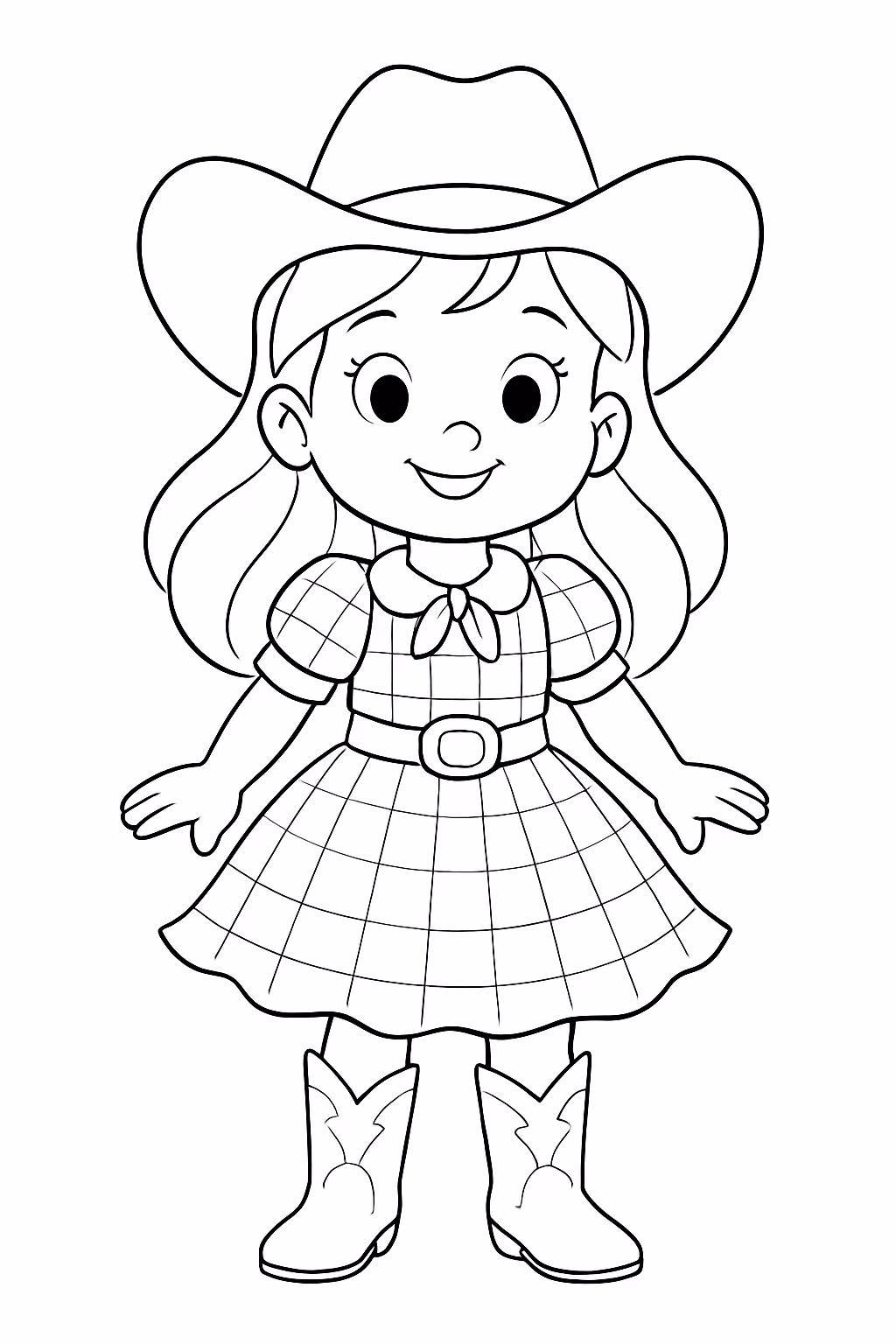 Uma menina de vestido country para colorir — desenho para imprimir