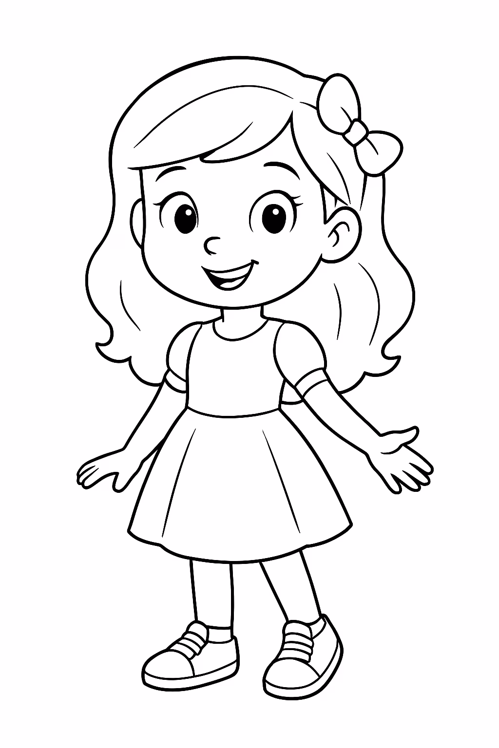 Uma menina de vestido e tenis coloque o nome valentina para colorir — desenho para imprimir
