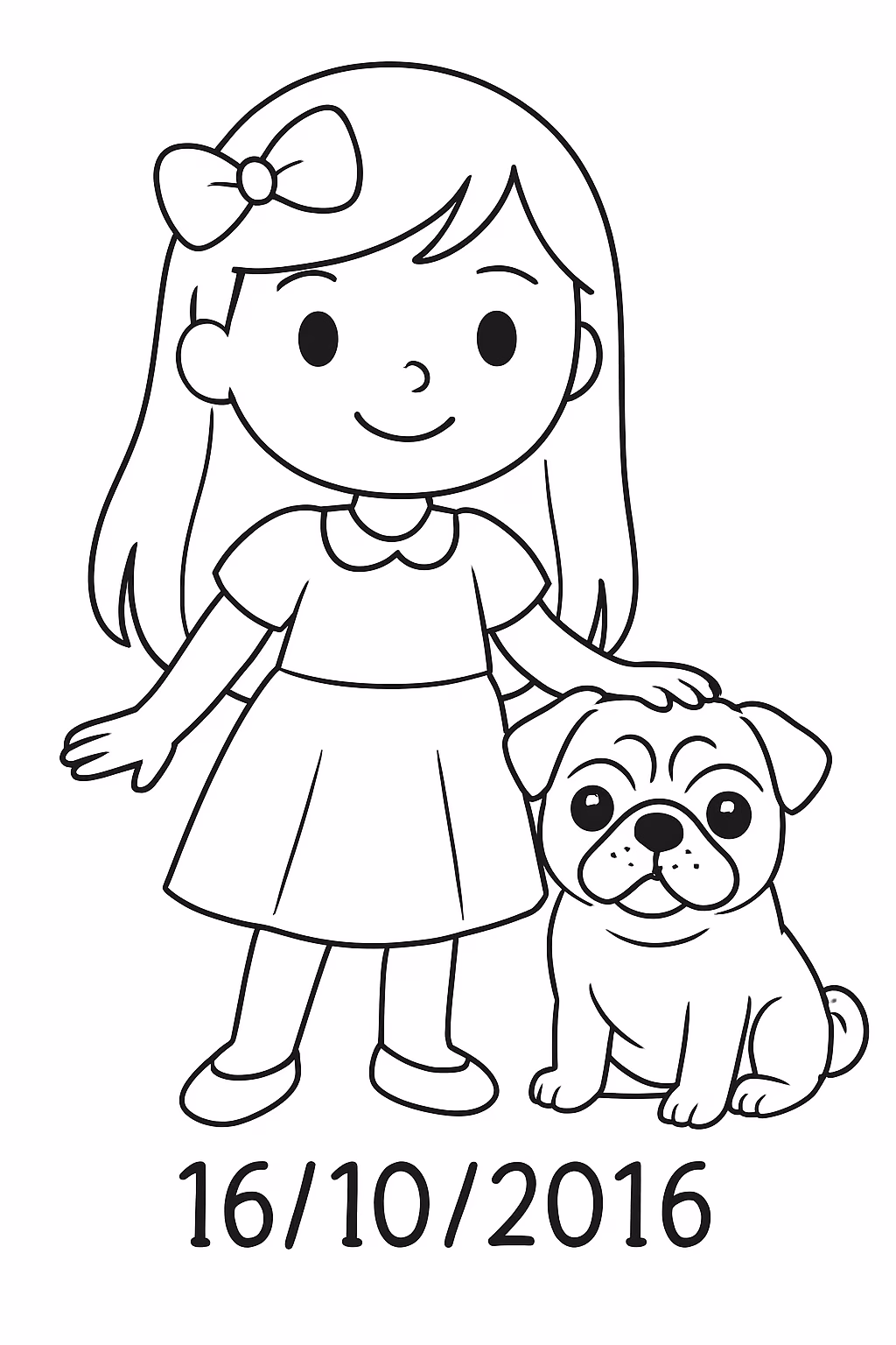 Uma menina de vestido ta escrito duda atras e a para colorir — desenho para imprimir
