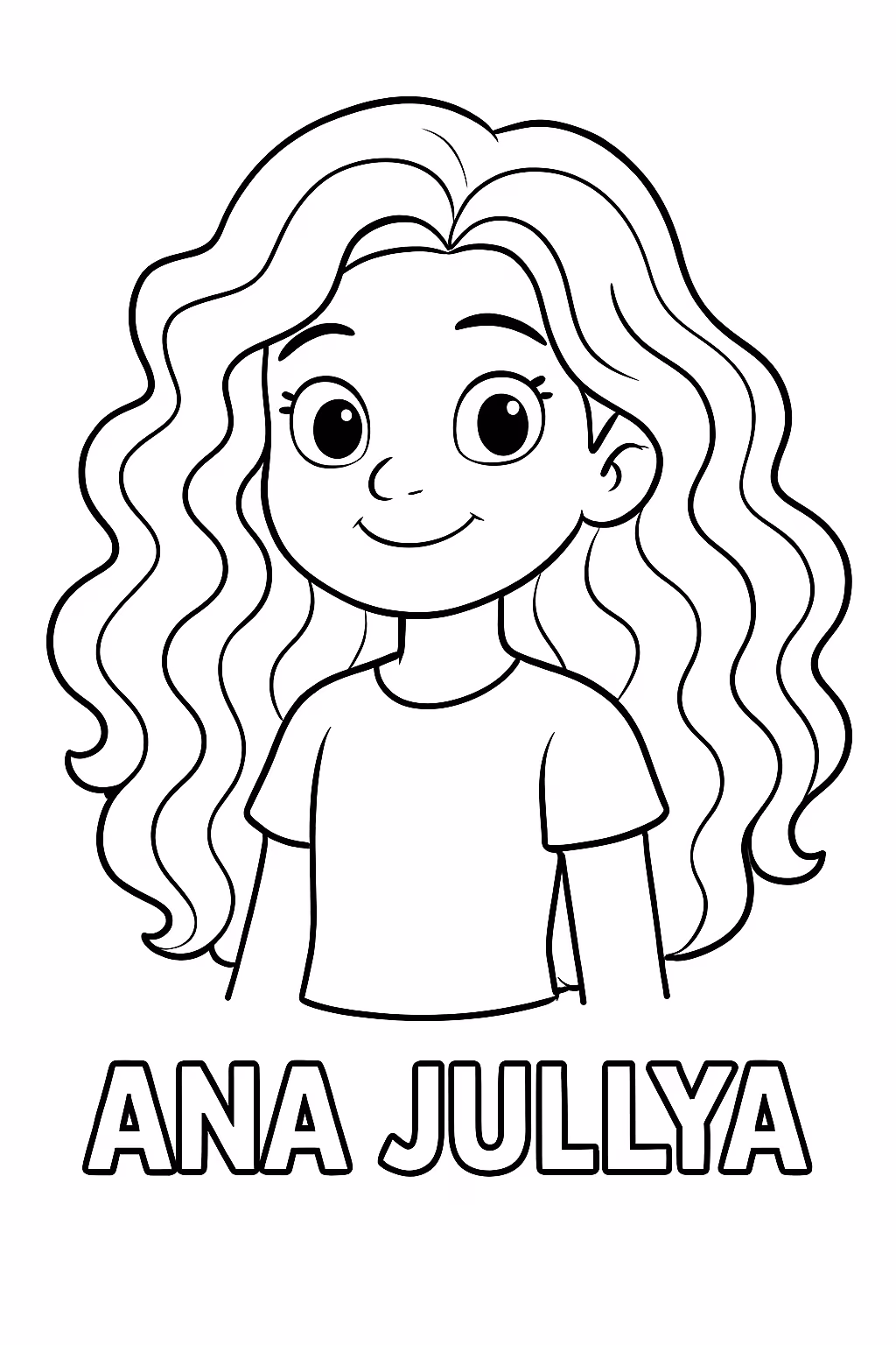 Uma menina do cabelo bem grande com ondas e com para colorir — desenho para imprimir