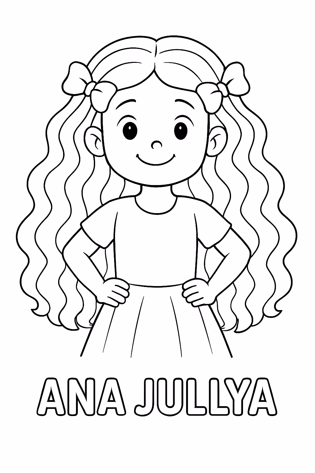 Uma menina do cabelo bem grande com ondas e com para colorir — desenho para imprimir