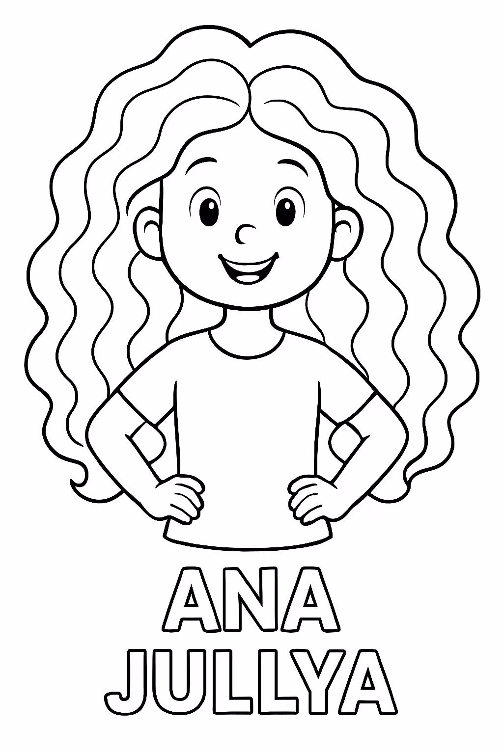 Uma menina do cabelo bem grande com ondas e o para colorir — desenho para imprimir