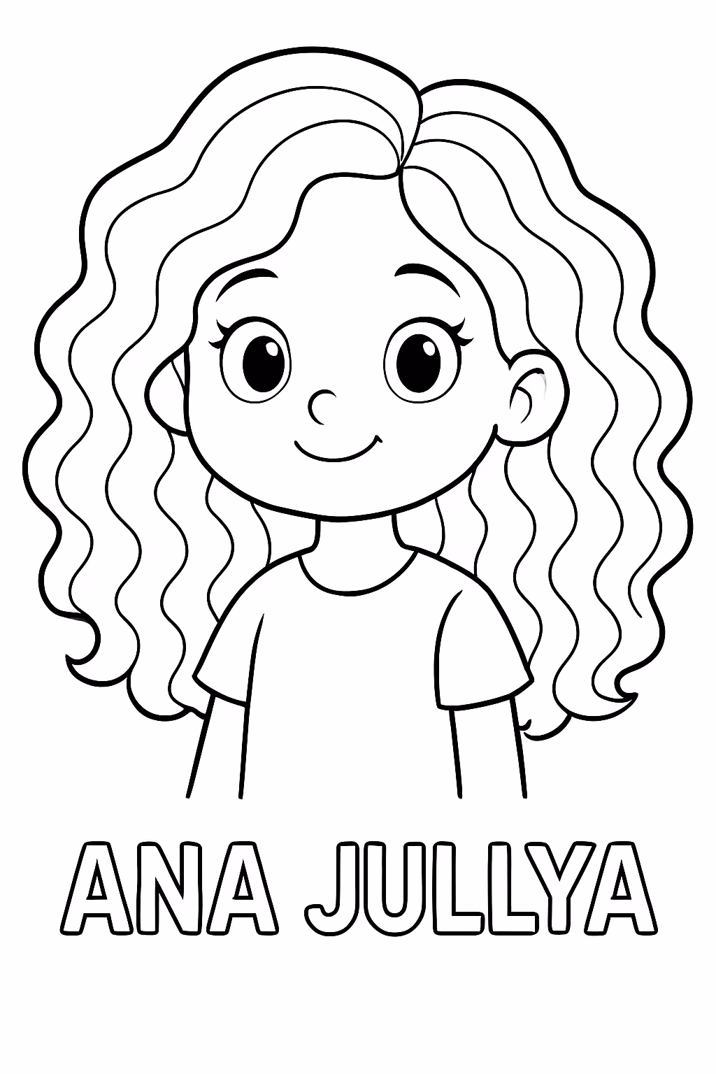 Uma menina do cabelo grande com ondas e o nome para colorir — desenho para imprimir