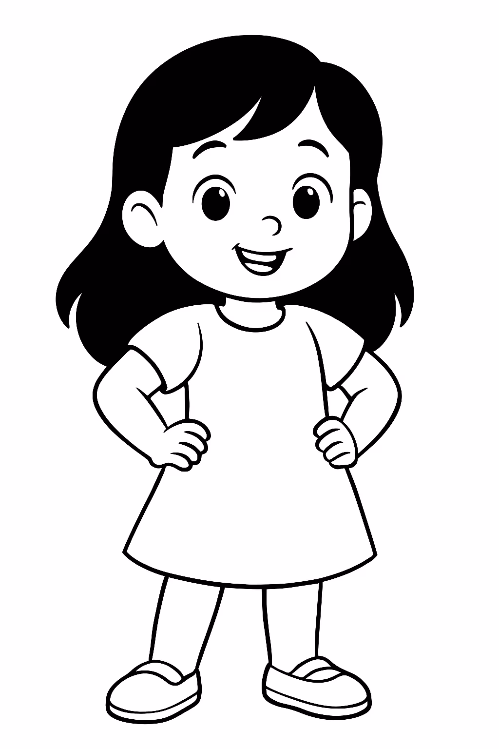 Uma menina dos olhos pretinhos e cabelo black para colorir — desenho para imprimir