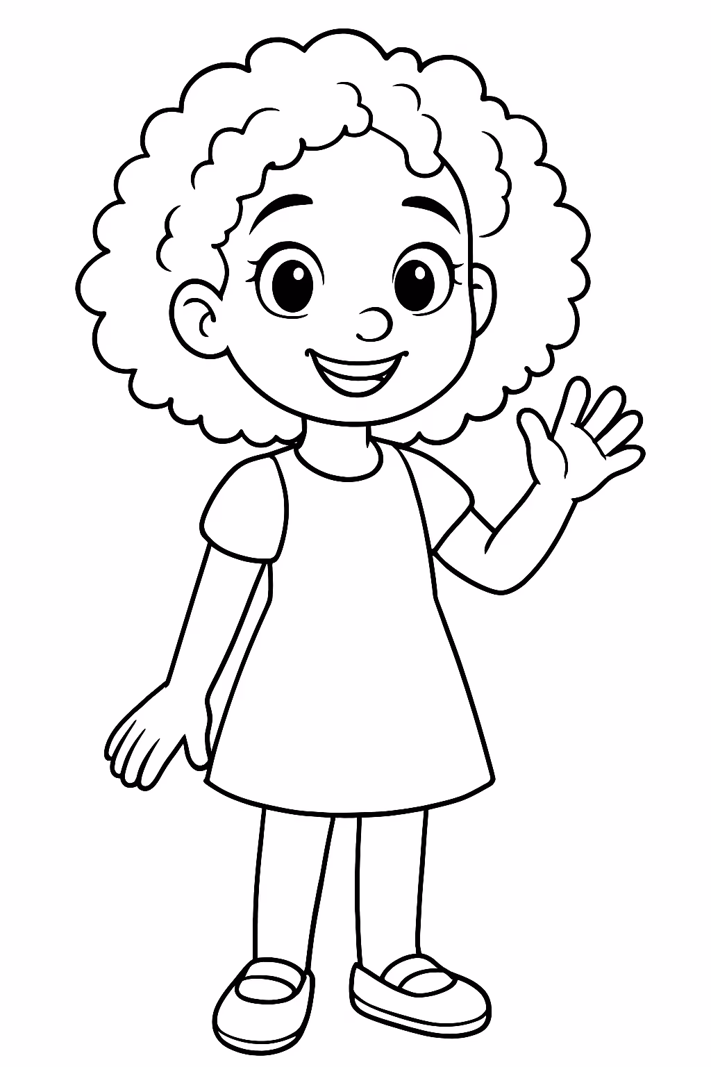 Uma menina dos olhos pretinhos e cabelo black cacheado para colorir — desenho para imprimir