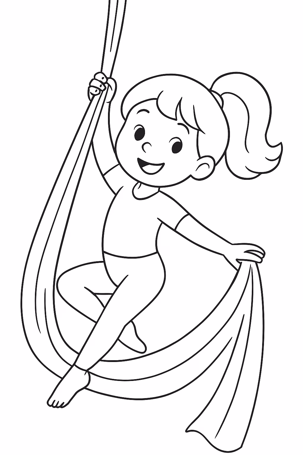 Uma menina em um tecido acrobatico para colorir — desenho para imprimir