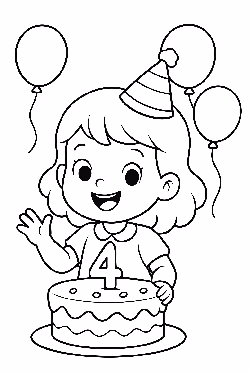 Uma menina fazendo aniversario de anos para colorir — desenho para imprimir