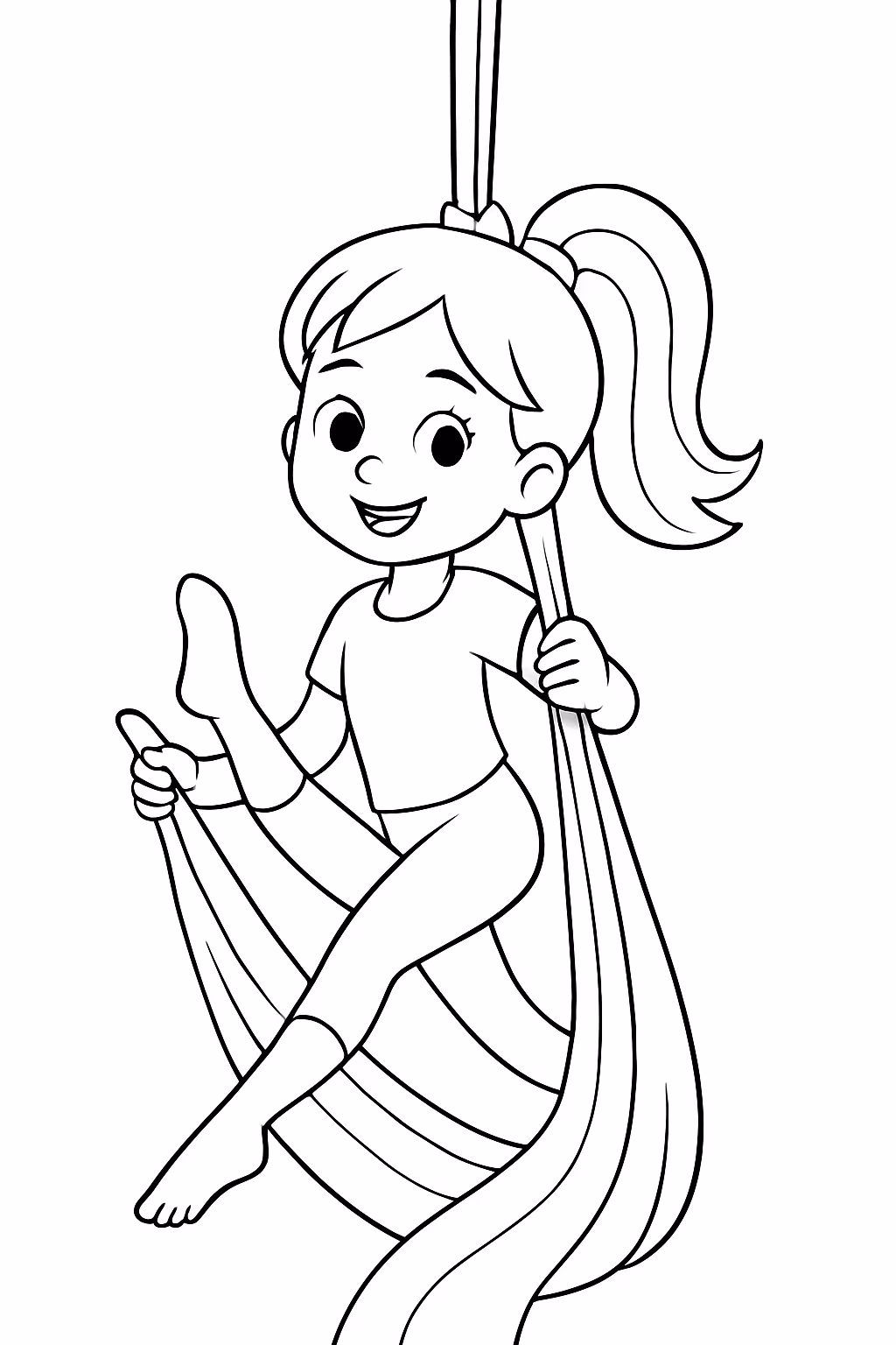 Uma menina no tecido acrobatico para colorir — desenho para imprimir