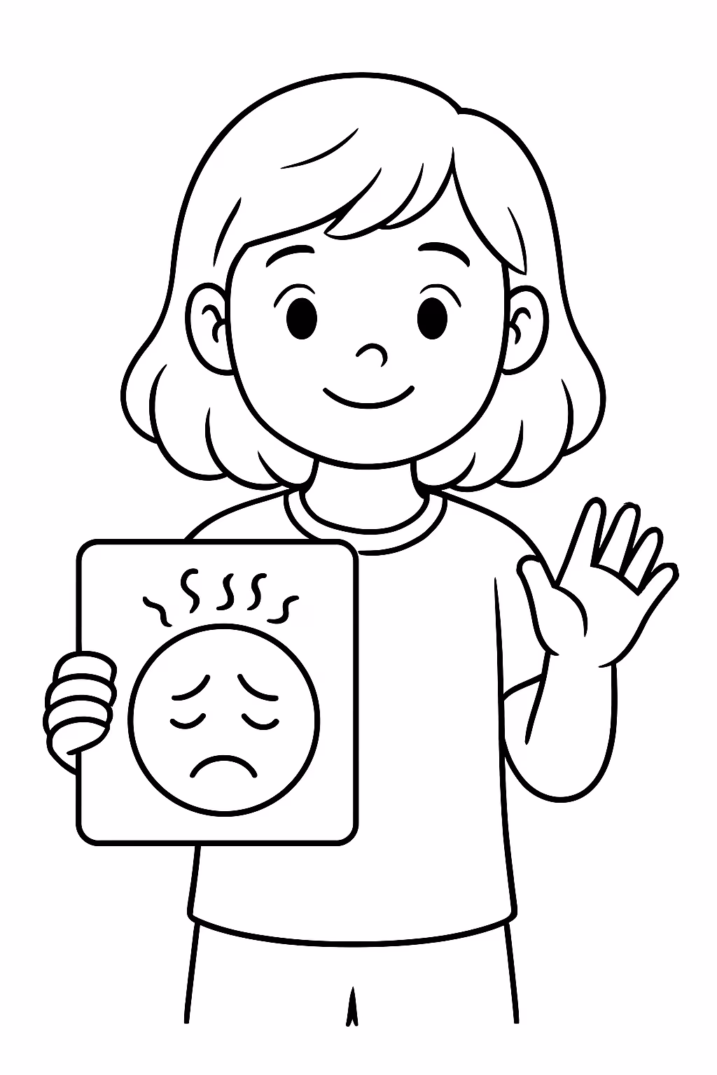 Uma menina que ensina sobre a ansiedade para colorir — desenho para imprimir