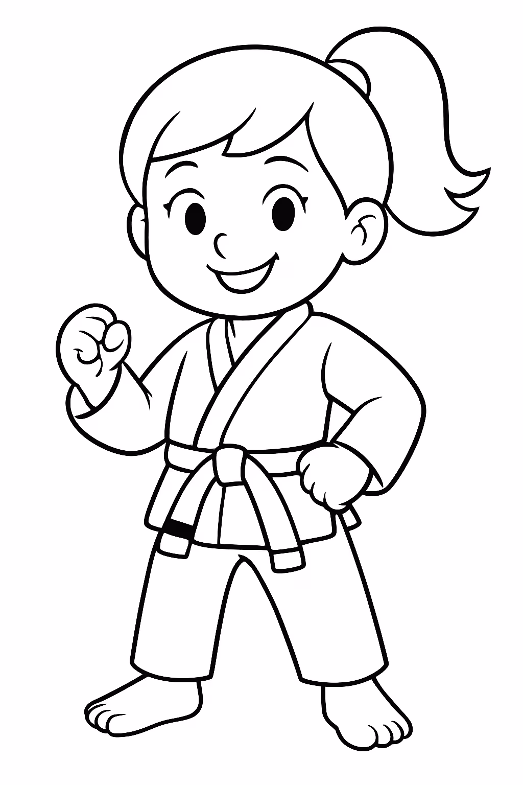 Uma menina vestindo um kimono de jiu jitsu da cor para colorir — desenho para imprimir