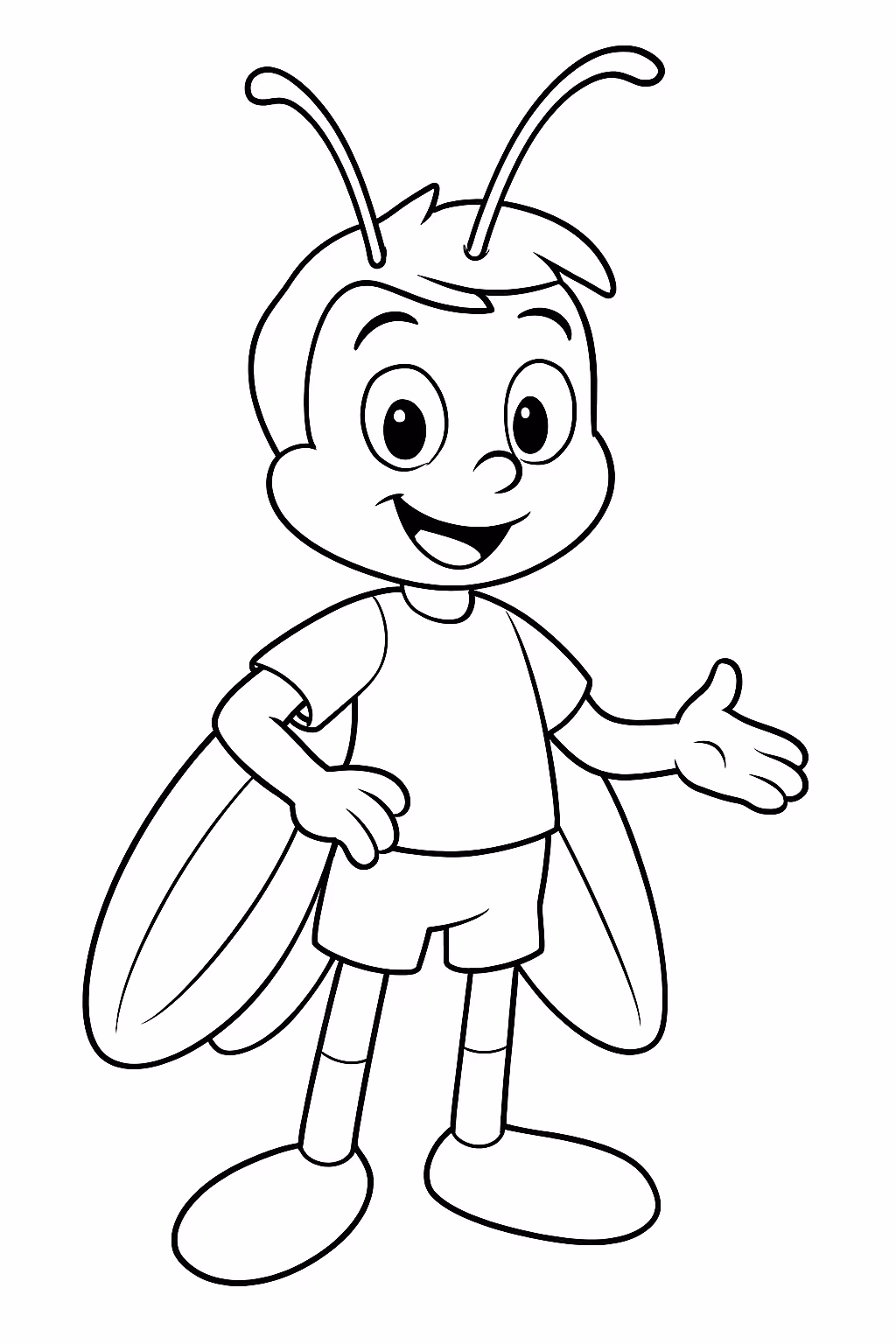 Uma mistura de menino com grilo para colorir — desenho para imprimir