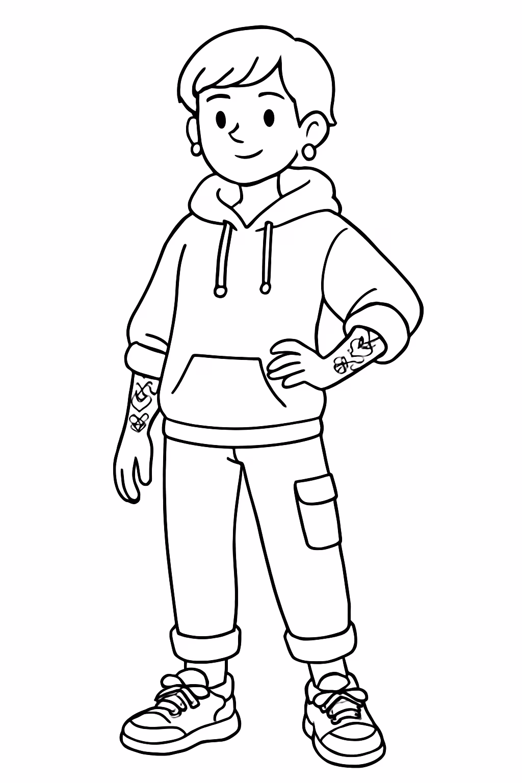 Uma mulher de cabelo curto e roupas street wer e para colorir — desenho para imprimir